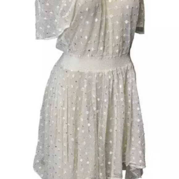 LEIFNOTES Net Dot & Gleam Sequin mesh asymmetrical short sleeve Dress size 4 - Picture 5 of 15